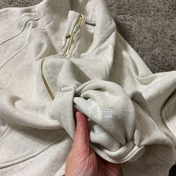 Lululemon Size XL XXL Scuba Oversized Funnel-Neck Half Zip Heathered Bone Gold - Picture 4 of 9